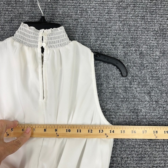 Japna Womens‎ S Lace Peplum Blouse Ivory Sleeveless Smocked Ruffle Feminine Chic - Picture 6 of 8